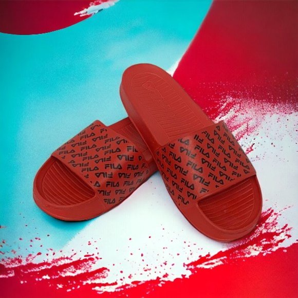 Fila Red With Black Logo Slides Men’s Size M 12 - Picture 2 of 8
